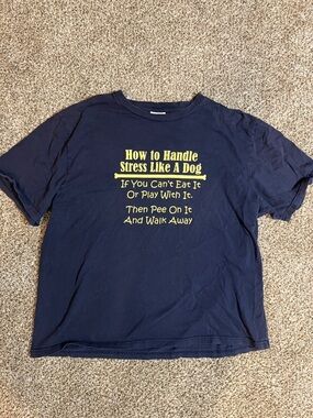 Dog-Themed Navy Blue Graphic Tee - How to Handle Stress Like A Dog